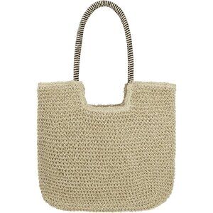 Women's B-beige Large Straw Beach Bag Handmade Woven Shoulder Hobo Tote Handbag